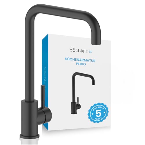 Bächlein Küchenarmatur Plivo (matt schwarz) – Einhand-Spültischbatterie aus Edelstahl mit 360° schwenkbarem Auslauf, Wasserhahn für die Küche in extra massiver Ausführung