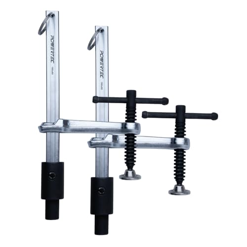 POWERTEC 2PK Welding Clamp with T-Handle 6-1/2 Max Opening 3-1/4 Throat Depth Fits 5/8 (16mm) Welding Table Holes Heavy-Duty Workbench Screw Clamp for Welding & Fabrication (72234-P2)