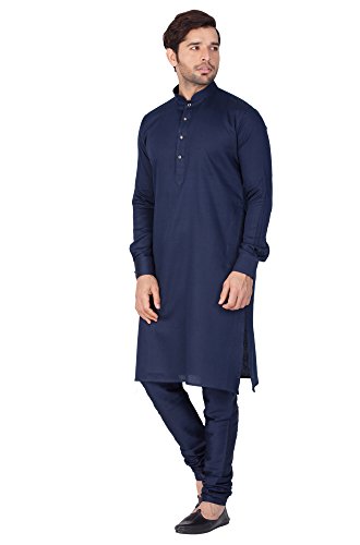 Image of VASTRAMAY Men Soft Cotton Kurta with Buttoned Cuff & Churidar Pyjama Set - Comfortable Ethnic Wear for Eid, Holi, Weddings & Festive Occasions - Stylish Traditional Cotton Kurta Pyjama