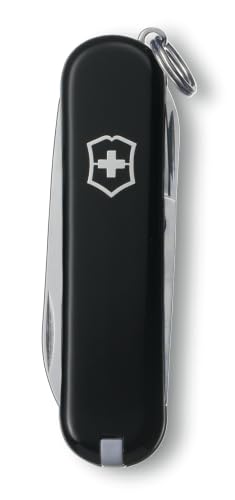 Image of Victorinox Classic SD Swiss Army Pocket Knife,7 Functions, Black | Mini EDC tool with small blade, scissors, nail file, tweezers, and key ring. Lightweight Swiss made construction