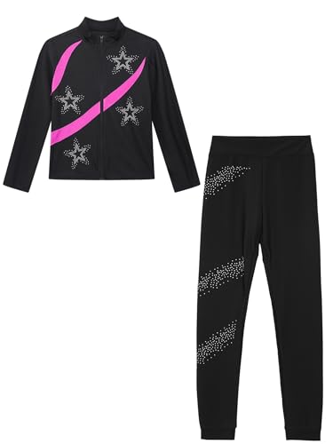 Kids Ice Skating Training Suit Set for Girls Long Sleeves Stande Coller Zipper Sportwear Stretchy Leggings3