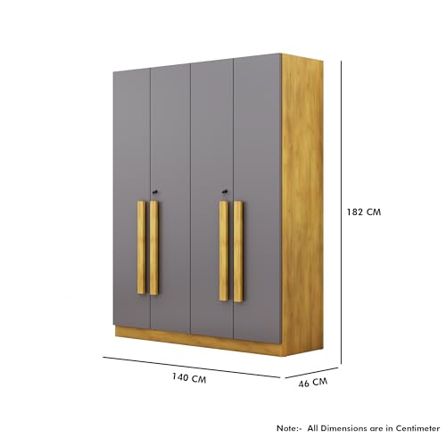 Image of Bniture 3 Door Wardrobe for Bedroom with Lockable Door & Hanging Space | Almirah for Clothes with Elevated Bottom Base | Wardrobe for Storage | 3 Years Warranty (Giant Wood & Slate Grey, HXWB112)