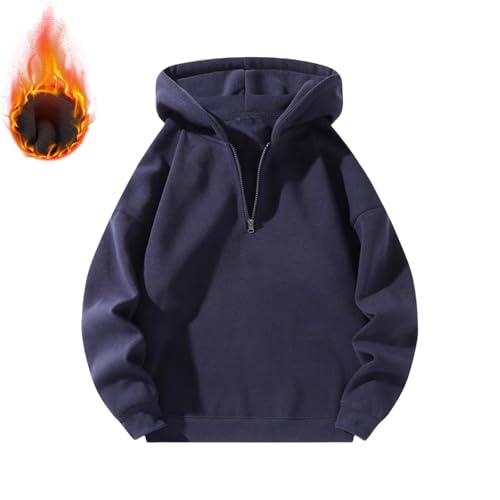Men Quarter Zip Hoodies Fleece Drop Shoulder Long Sleeve Casual Sweatshirt Warm Loose Winter Pullover Tops Plus Size3