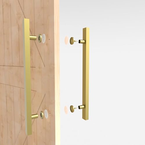 Image of 48 inch Titanium Gold Square Barn Door Pull Handle Double Sided | Heavy Duty 304 Stainless Steel, 35-7 /16 inch Hole Spacing, Fits 3 /4 inch-2 inch Thick Barn, Front Entry, Sliding & Exterior Doors