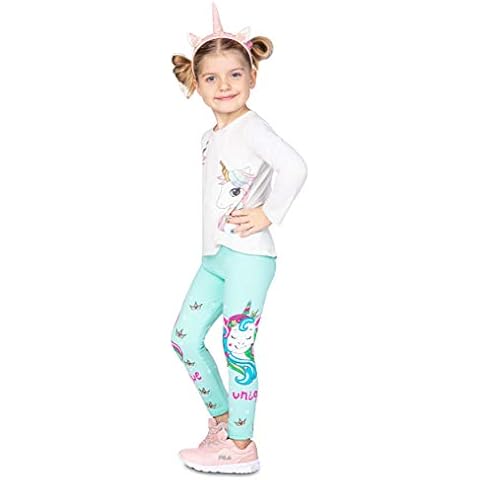HI!MOM Girl's Full Length Comfortable Stretchy Leggings Cotton Unicorn Cute Kids Pants Mint 116 FR1019 Cover