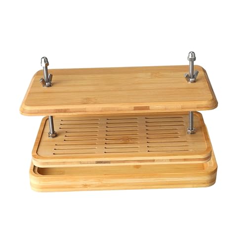 LOL-FUN 竹製豆腐プレス、水切りとドリップトレイ付き、手動豆腐チーズメーカープレス、家庭用チーズストレーナーで水を簡単に取り除く