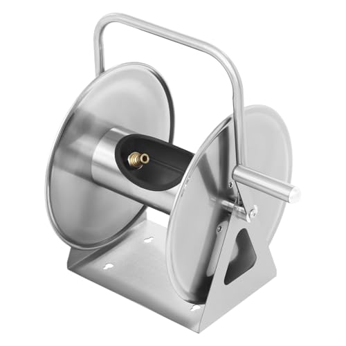 Enrollador de manguera de acero inoxidable para manguera de jardín, enrollador de manguera de agua, rollo de manguera de jardín, caja de manguera, montado en la pared, montado en el suelo