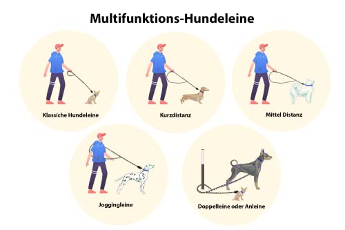 Generisch Premium Hundeleine, reflektierend, geflochten, multifunktionale Doppelleine, 2,5 m lang, 15 mm Durchmesser, für kleine/mittlere/große Hunde, extra reißfest, aus Nylon