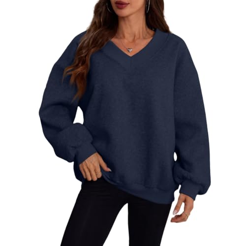 Womens V Neck Sweatshirt Oversized Fleece Sweat Shirts Winter Outfits - image 3