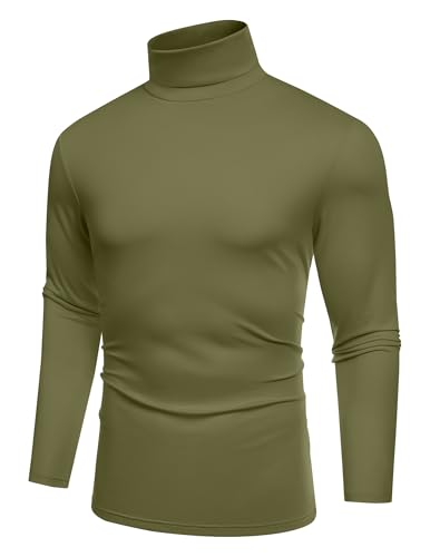COOFANDY Maglia Collo Alto Uomo Manica Lunga Lupetto Dolcevita Casua Slim Fit Basic Sottogiacca Maglia Termica Sottile Aderente T-Shirt Verde S