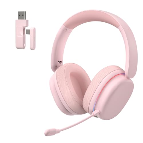 AULA G7 Pro Wireless Gaming Headset with 7.1 Surround Sound 40mm Driver BT5.3 Gaming Headphones with Mic RGB 10ms Latency 65H Battery Pink Gaming Headset for PS5 PS4 Switch PC Wired Mode for Xbox