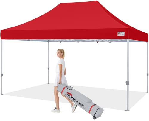 Image of MASTERCANOPY 10x15 Heavy Duty Pop Up Canopy Tent with Roller Bag(Red)