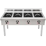 GrecoShop Fornello Professionale a Gas 4 Fuochi in Acciaio Inox con Supporto regolabile in Altezza–Cucina Industriale per Ristoranti, Pizzerie e Catering, Bruciatori, Struttura Professionale