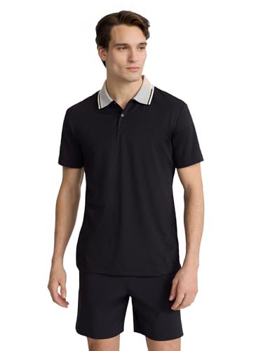 EXPRESS Men’s Everyday Performance Polo – Short Sleeve Color-Block Collar, Quick-Dry Stretch