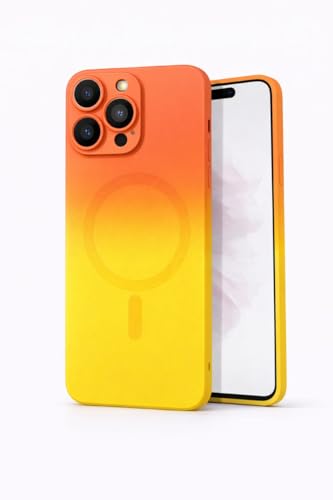 Image of amazon basics Gradient Mag-Safe Case for iPhone 16 Pro Max | Soft Silicone Shockproof Cover with Camera Protection | Slim Lightweight Design | Smooth Touch & Durable - Orange & Yellow