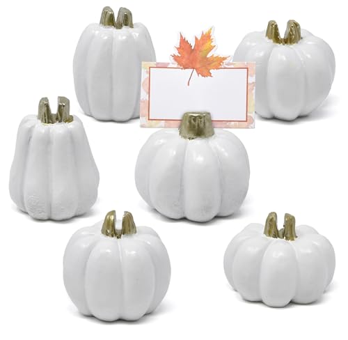 Gift Boutique Thanksgiving Mini White Pumpkin Place Card Holders Set of 6 Fall Wedding Table Number Name Tag Bridal Shower Dinner Party Decor Supplies