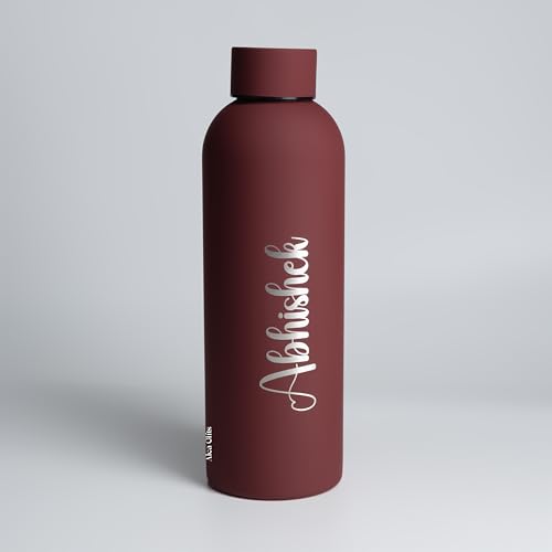 Image of AICA Personalized Name Stainless Steel Water Bottle -500ml (Wine)-12Hrs Hot & 18Hrs Cold |Customised Gift For Man Woman Girl Boy