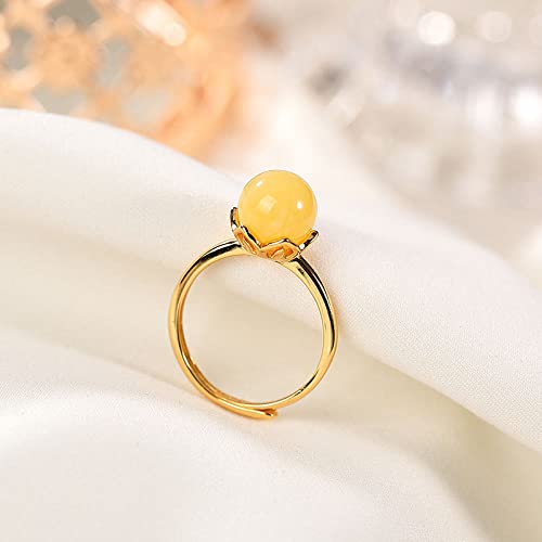 Bague en argent sterling 925 ouverte réglable fleur incrustée de perles d'ambre