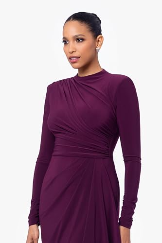 Betsy & Adam Women's Long Sleeve Stretch Knit Side Ruffle Dress4