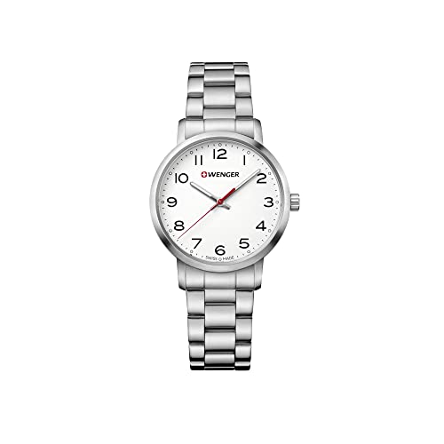 WENGER Unisex Armbanduhr Avenue Ø 35 mm, Swiss Made, Analog Quarz, Wasserdicht bis 100m, Edelstahl-Armband, Silber, 01.1621.104