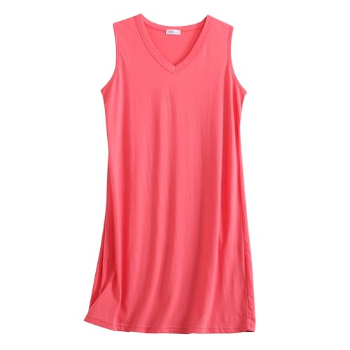 Image of PNAEONG 3 Pack Womens Cotton Nightgown V Neck Nightshirts Sleeveless Sleepwear Casual Print Sleepdress