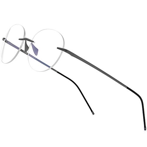 FONEX Titan-Brillenfassung für Herren, randlos, quadratisch, rahmenlos, Kurzsichtigkeit, optische Brille 8557, - Rund Grau - Größe: Medium Cover