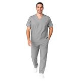 M&M SCRUBS Men Scrub Set Medical Scrub Top and Pants M Grey