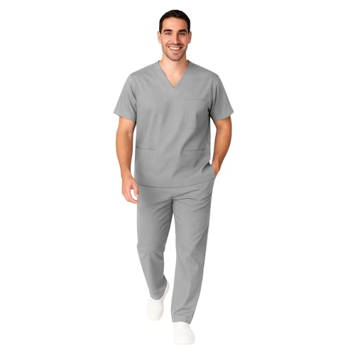 M&M SCRUBS Men Scrub Set Medical Scrub Top and Pants M Grey
