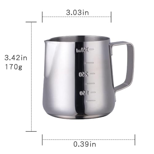 Buyer Star Milk Frother Cup Coffee Frothing Picher Barista Tools Stainless Steel Mental Cup Espresso Accessories Latte Art Steaming Kit (350ml /12oz,Silver) by Buyer Star - Image 5
