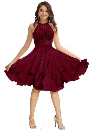 Chiffon Halter Bridesmaid Dresses A-Line Sleeveless Short Formal Party Dress with Pockets Lavender 2