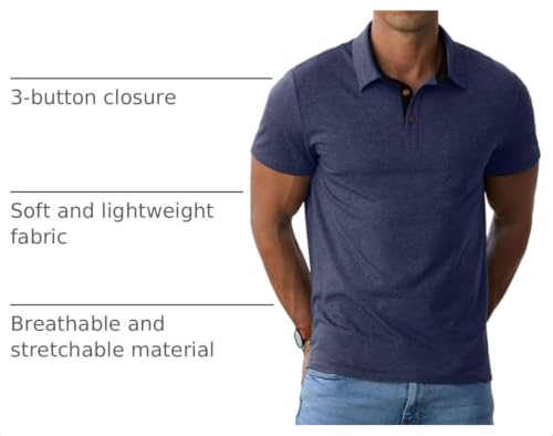 Image of Sailwind Men's Cotton Polo Shirts Short Sleeve Casual Summer Shirts Classic Collared Golf Shirt with Pocket