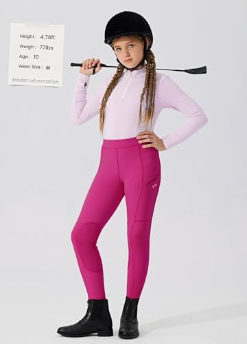 Image of Willit Girls Horse Riding Pants Tights Kids Equestrian Breeches Knee-Patch Youth Schooling Tights Zipper Pockets