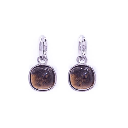 ZARZAMORA Pendientes de Piedra Natural- Aros Colgantes Chapados en platinos - Piedras Semi Preciosas Curativas Energéticas y Protectoras -Amuleto Ideal - Regalo Original (Ojo de tigre)
