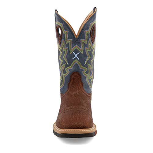 Image of Twisted X Men's 12 inch Western Work Boot, Square Toe, Peanut Distressed & Navy, 10.5 EE