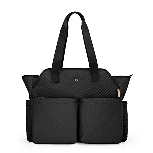 Fasrom Bolsa de maestra para mujeres de trabajo con compartimento para computadora portátil, Negro Cover