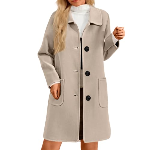Manteau long femme hiver chaud uni veste ample en tweed chic style trench coat à revers