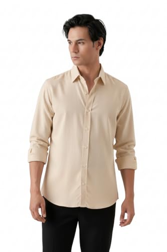 Image of CRYSTAL SKY Men Airy Linen Cotton Shirt Regular Fit Full Sleeves Solid Formal Shirt Stylish Daily Casual Office Wear