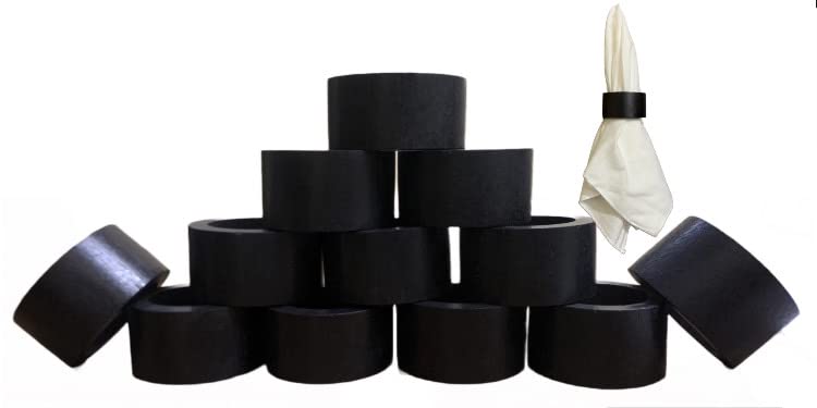 Handmade Wood Napkin Ring Set With 6 Napkin Rings - Artisan Crafted In India (Set Of 6, Black)