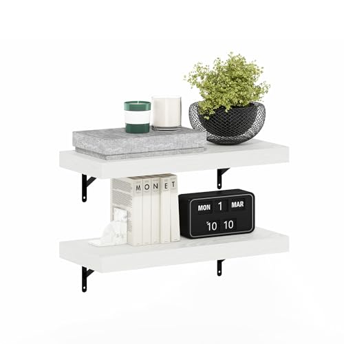 Image of Furinno Tanna Floating Shelves for Wall Set of 2, 22-Inch Wall Shelf, Triple Thick Floating Mounted Shelf, for Bathroom, Home Office, Living Room, White Texture