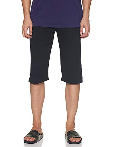 Image of SOUTH SAILOR Men's Cotton 3 /4Th Capri Shorts Side Pockets with Zip (Combo of 2, Black-Blue, Large)