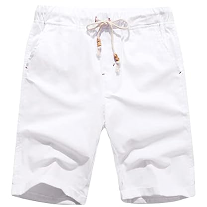 Boisouey Men's Linen Casual Classic Fit Short Summer Beach Shorts