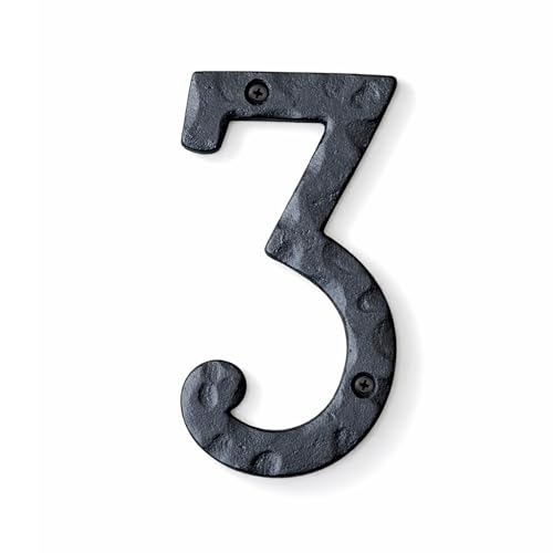Image of NACH House Numbers for Outside, 5.5 inch Black Address Numbers for House - Number 3 - Rustic Numbers for Outside with Mounting Hardware