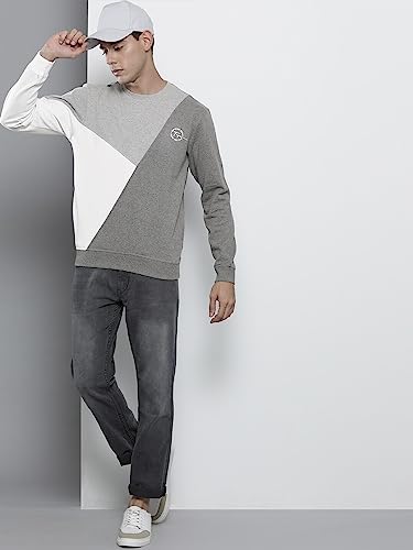 Image of The Indian Garage Co Men Regular Fit Colourblocked Crew Neck Overhead Sweatshirt