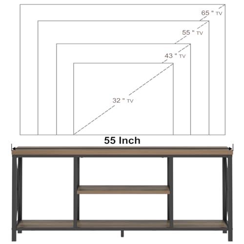 FOLUBAN TV Stand for TV up to 65 inch, Rustic Wood and Metal Entertainment Center with Storage Shelves, Modern Industrial Media TV Console Table for Living Room, Oak 55 inch - Image 7