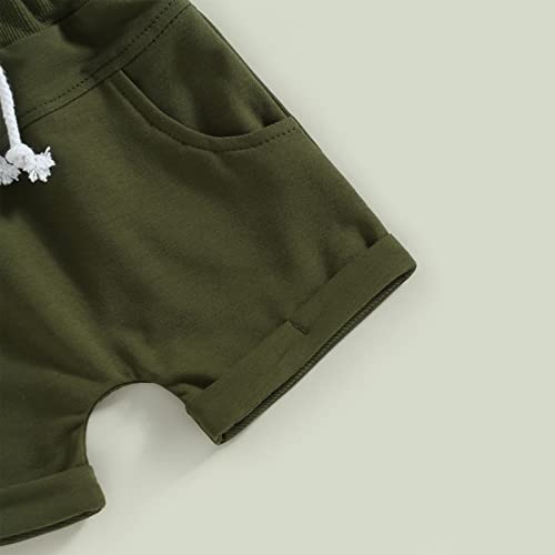 Toddler Baby Boy Summer Clothes Short Sleeve Contrast Color T Shirt Top With Pocket Shorts Newborn 2Pcs Outfits Set (Green, 6-12 Months) #TOP6