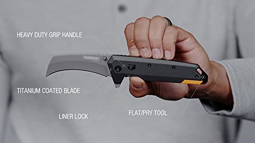 Image of ToughBuilt - Hawkbill Folding Knife, 3.25 inch Titanium-Coated Stainless Steel Blade with Ergonomic Grip for Precision Cutting (TB-H4-30-HB)