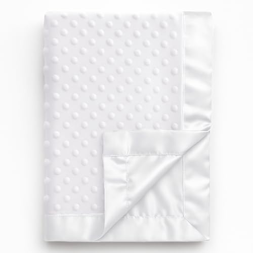 Image of Pro Goleem Baby Soft Minky Dot Blanket with Silky Satin Backing Baby Gifts for Boys and Girls (White, 30’’ x 40’’)