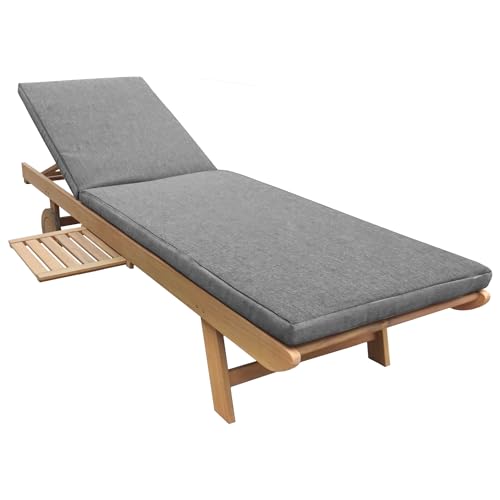 Happy Garden Bain de Soleil Pliant en Acacia KANAWA avec Tablette coulissante - Coussin Gris