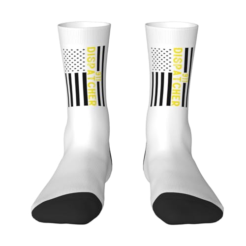 Haebfsl 911 Dispatcher Thin Gold Line Flag Women'S Cushion Crew Sock Soft Casual Mid-Calf Socks