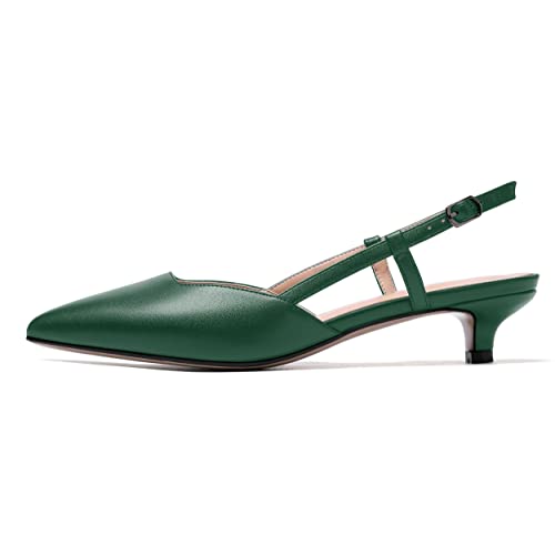 WAYDERNS Women's Matte Slingback Pointed Toe Buckle Kitten Low Heel Pumps Cute Dress Shoes 1.5 Inch2